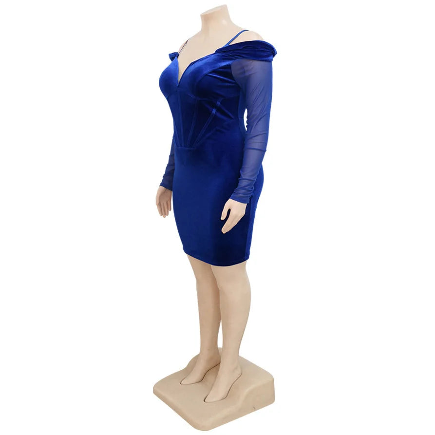 4XL 5XL Plus Size Dresses for Women Bodycon Full Sleeve Solid V Neck Knee Length Oversied Elegant Evening Night Party Club Dress